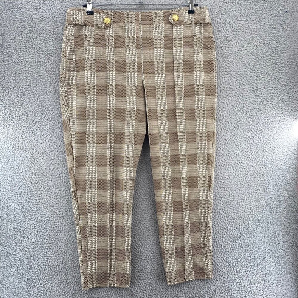 Cato Pants Womens Extra Large Brown Plaid Check Stretch Ankle Office Career Work